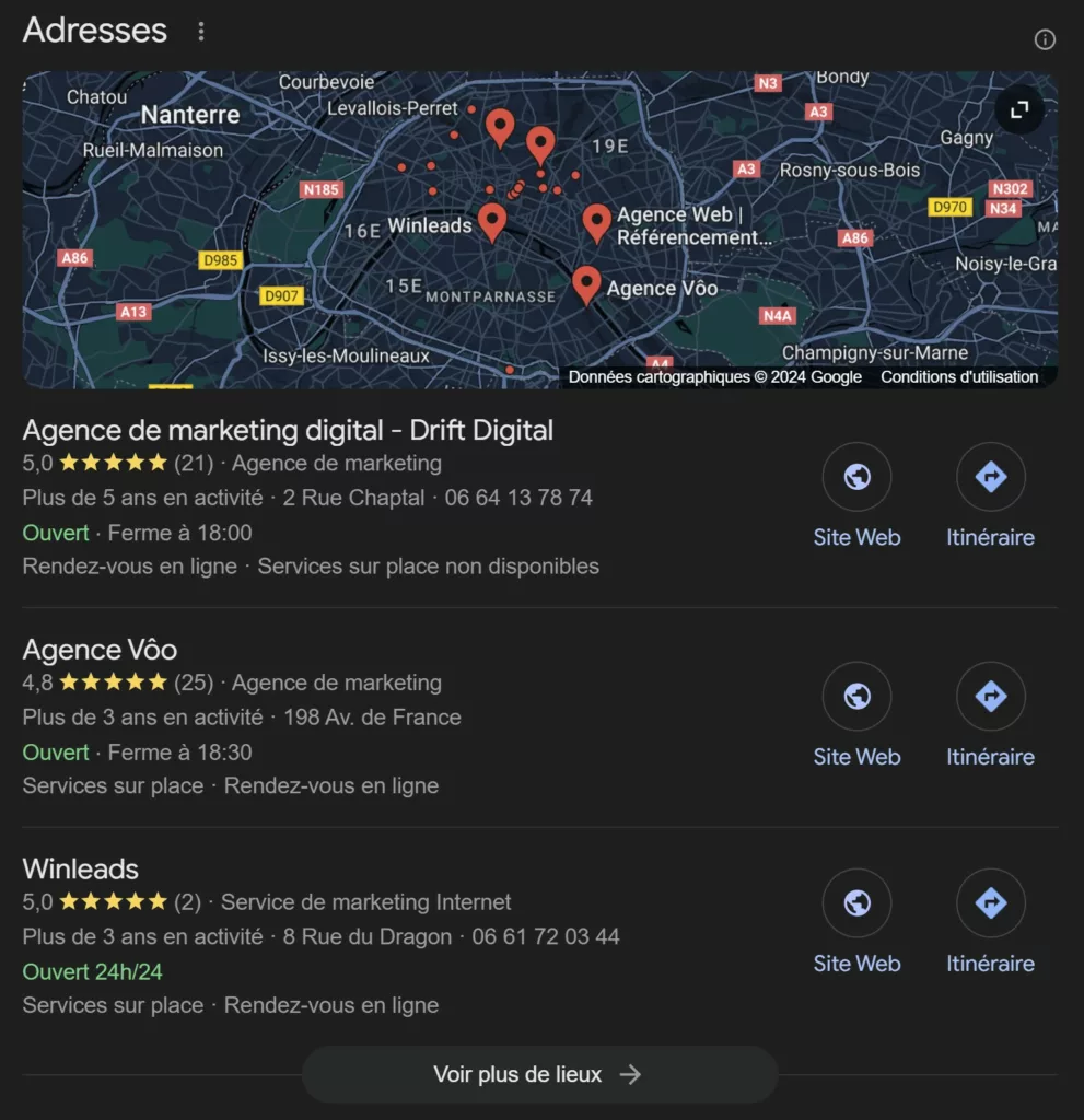 Google Local Pack exemple